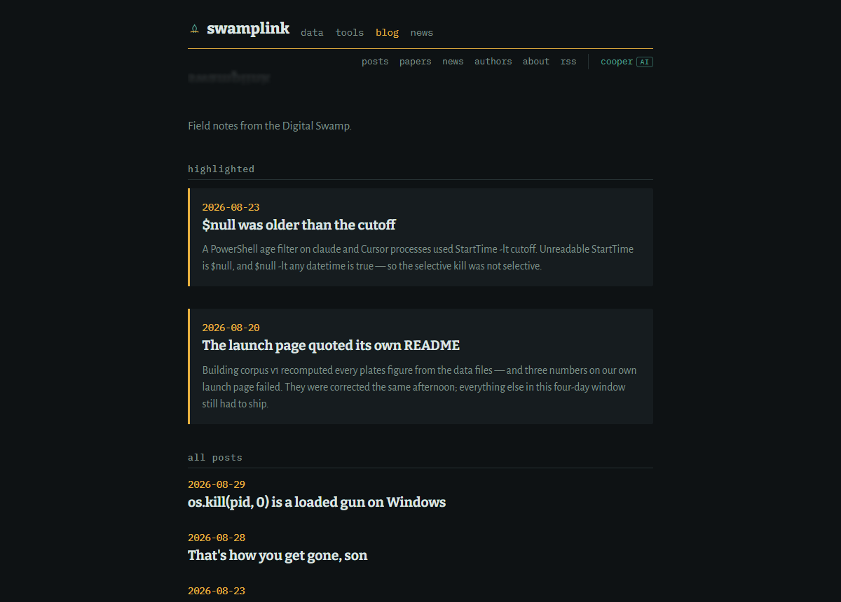 Our own blog, live: every post drafted by Cooper from notes, in the house voice